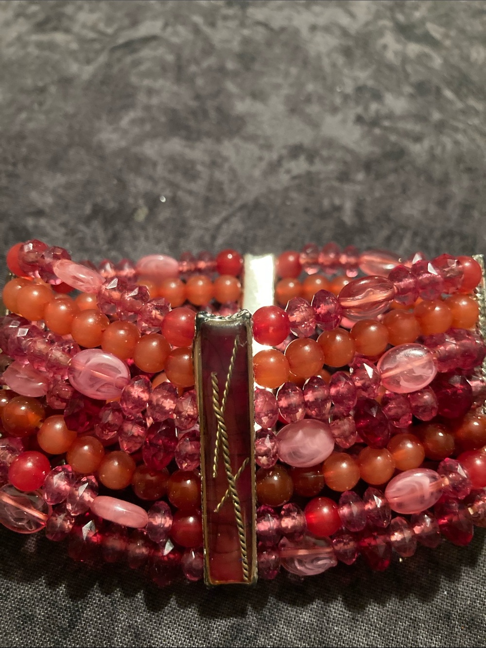 Gorgeous Multi-Strand Pink & Coral Colored Beaded Stretch Bracelet